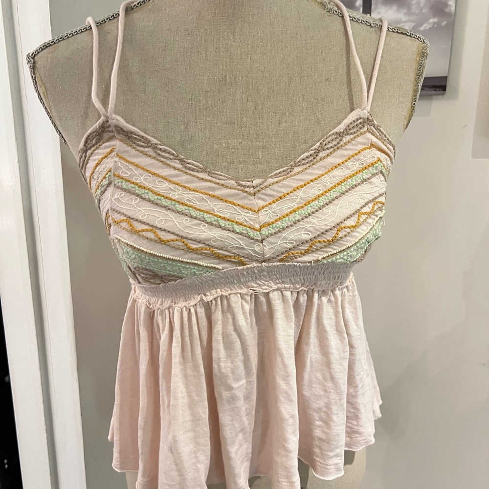 SOLD DEPOP Free People Well Traveled Peplum ruched back halter tie Camisole-